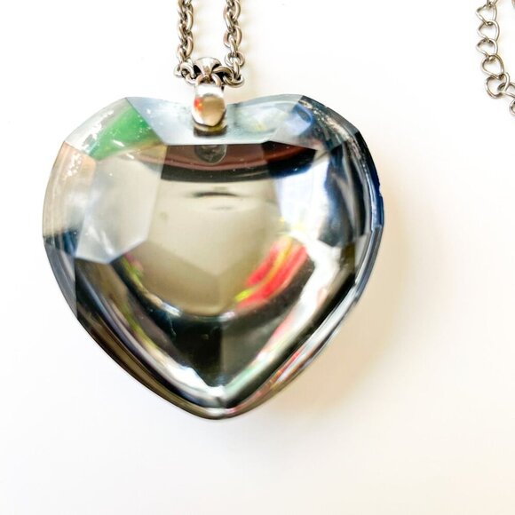 Armani Exchange Smoky Gray Crystal Heart Pendant Silver-Tone Chain Necklace - Picture 3 of 4